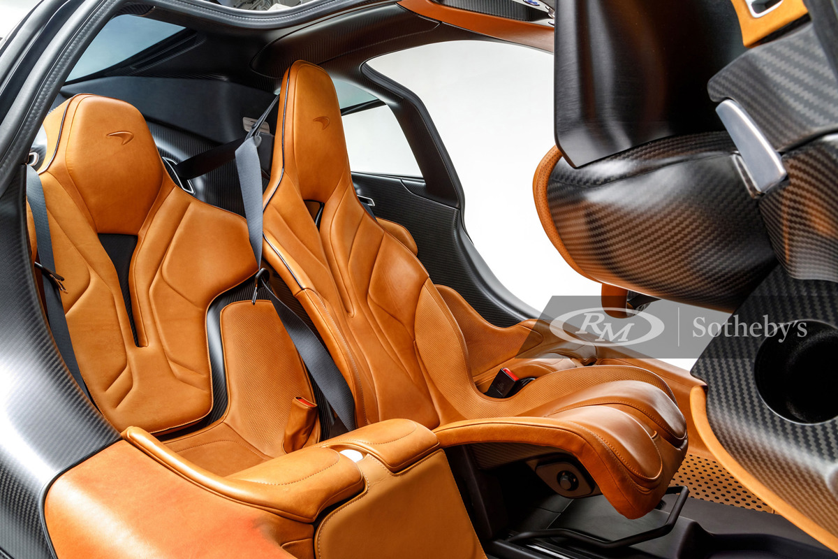 Vintage Tan Aniline Leather Three-Seat Cockpit of 2020 McLaren Speedtail available at RM Sotheby’s Arizona Live Auction 2021